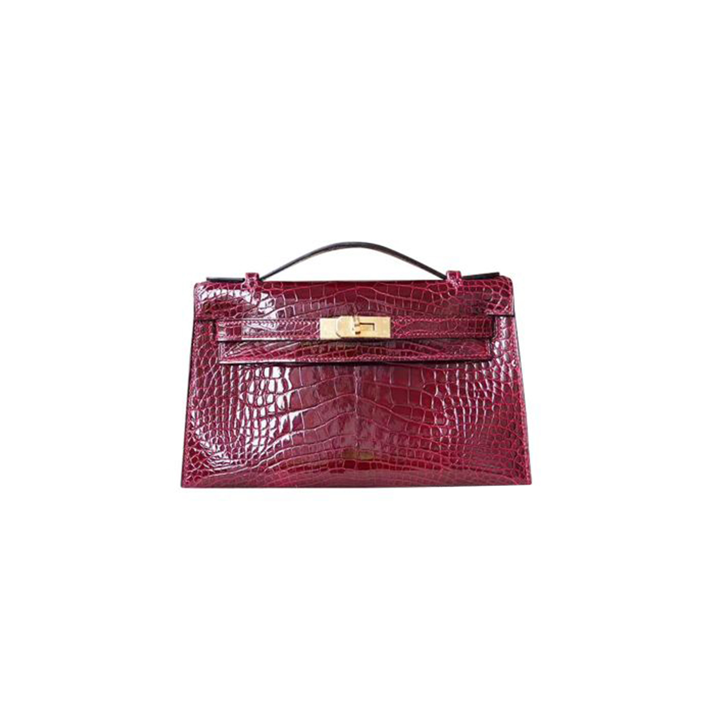 HERMÈS MASTER MINI KELLY BAG BOURGOGNE SHINY ALLIGATOR (22*14*7cm)